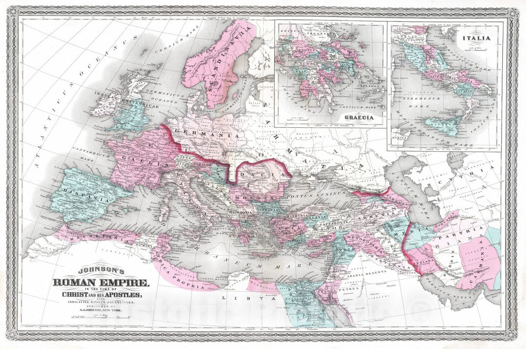 Historic Map : Europe 1870 Roman Empire. , Vintage Wall Art