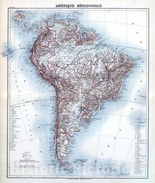 Historic Map : 1882 Amerique Meridionale. - Vintage Wall Art