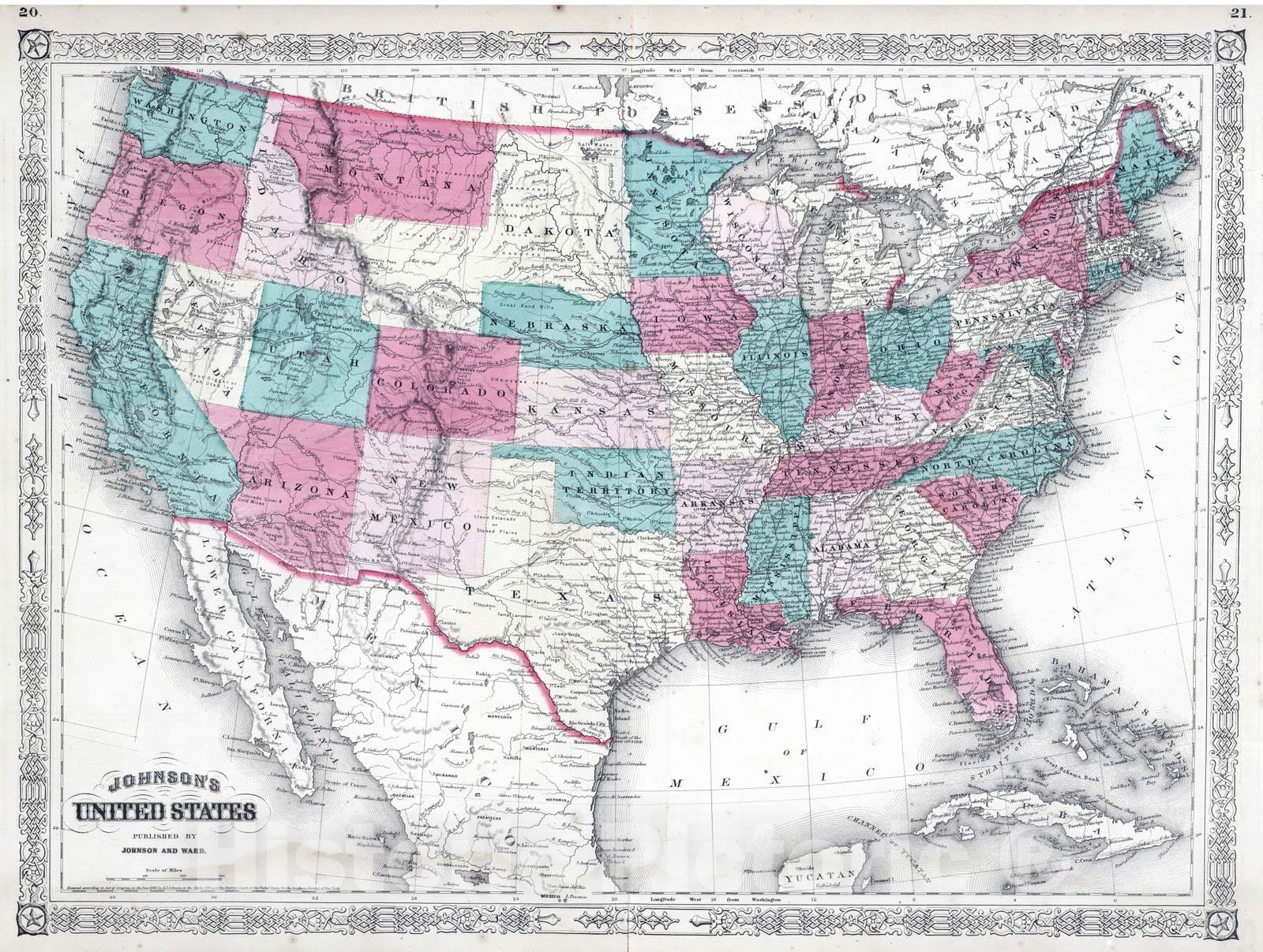 Historic Map : 1864 United States. - Vintage Wall Art