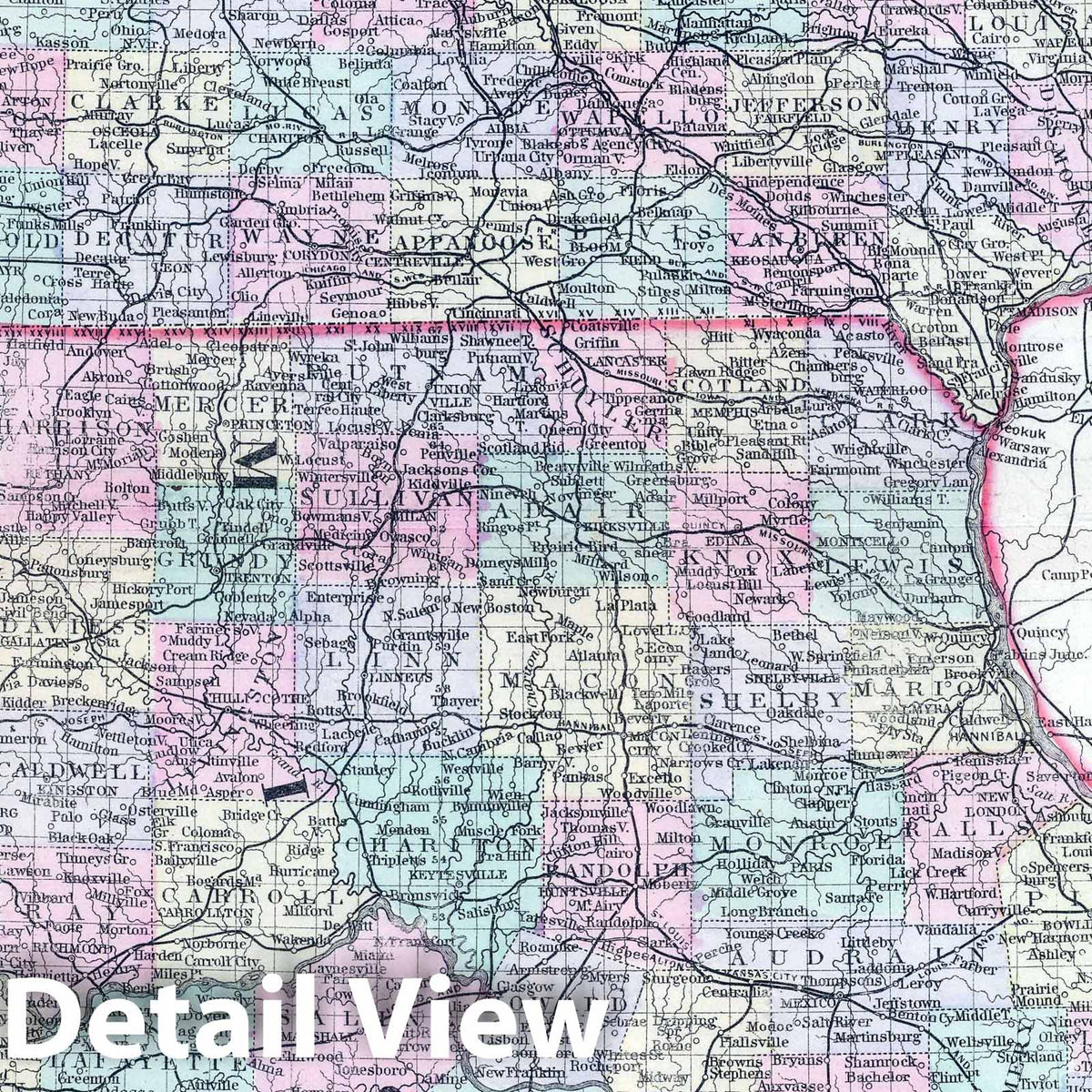 Iowa and Missouri - River Map, 1886 - Historical Map Print