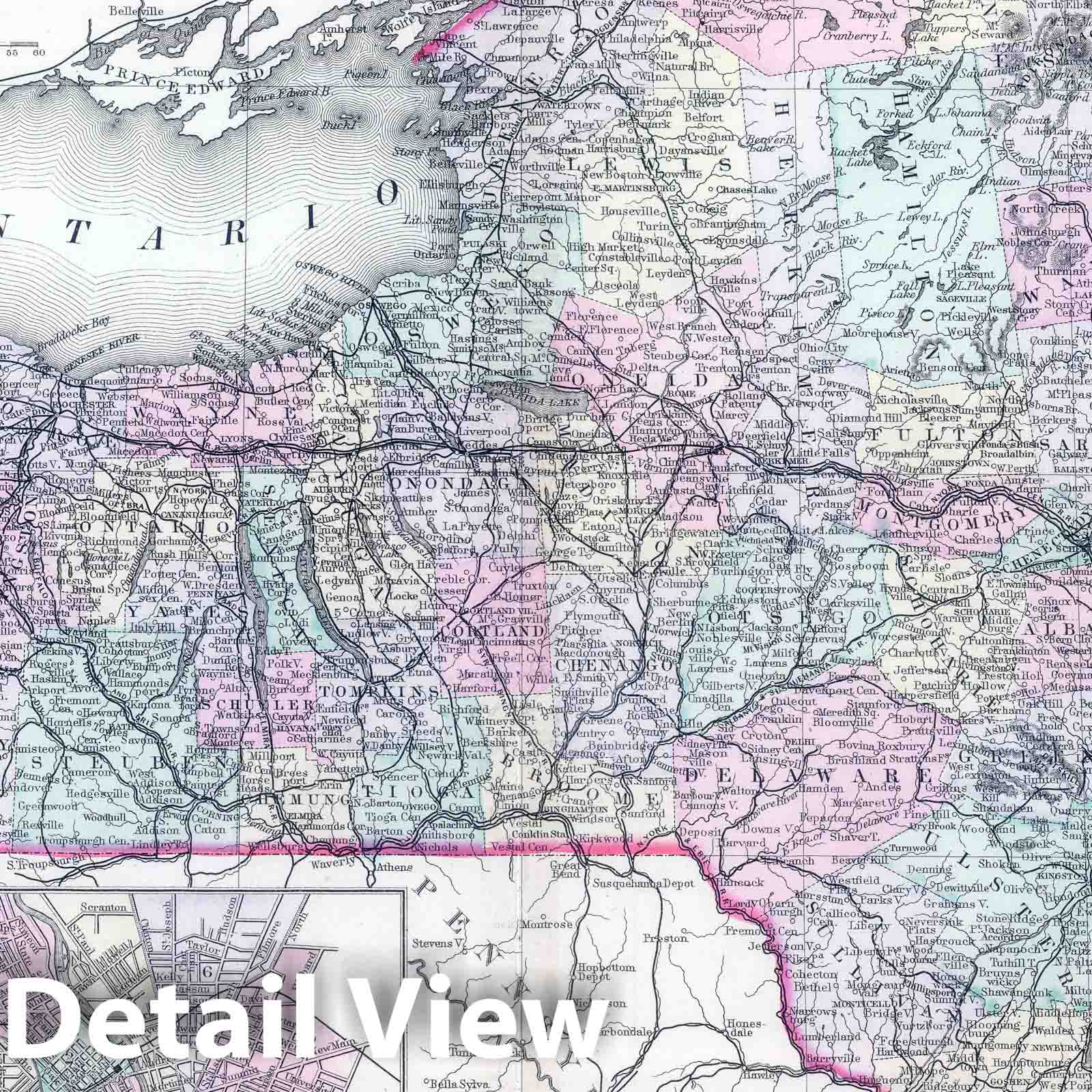 New York with Albany, Rochester, Buffalo, Troy - Railroad Map, 1886
