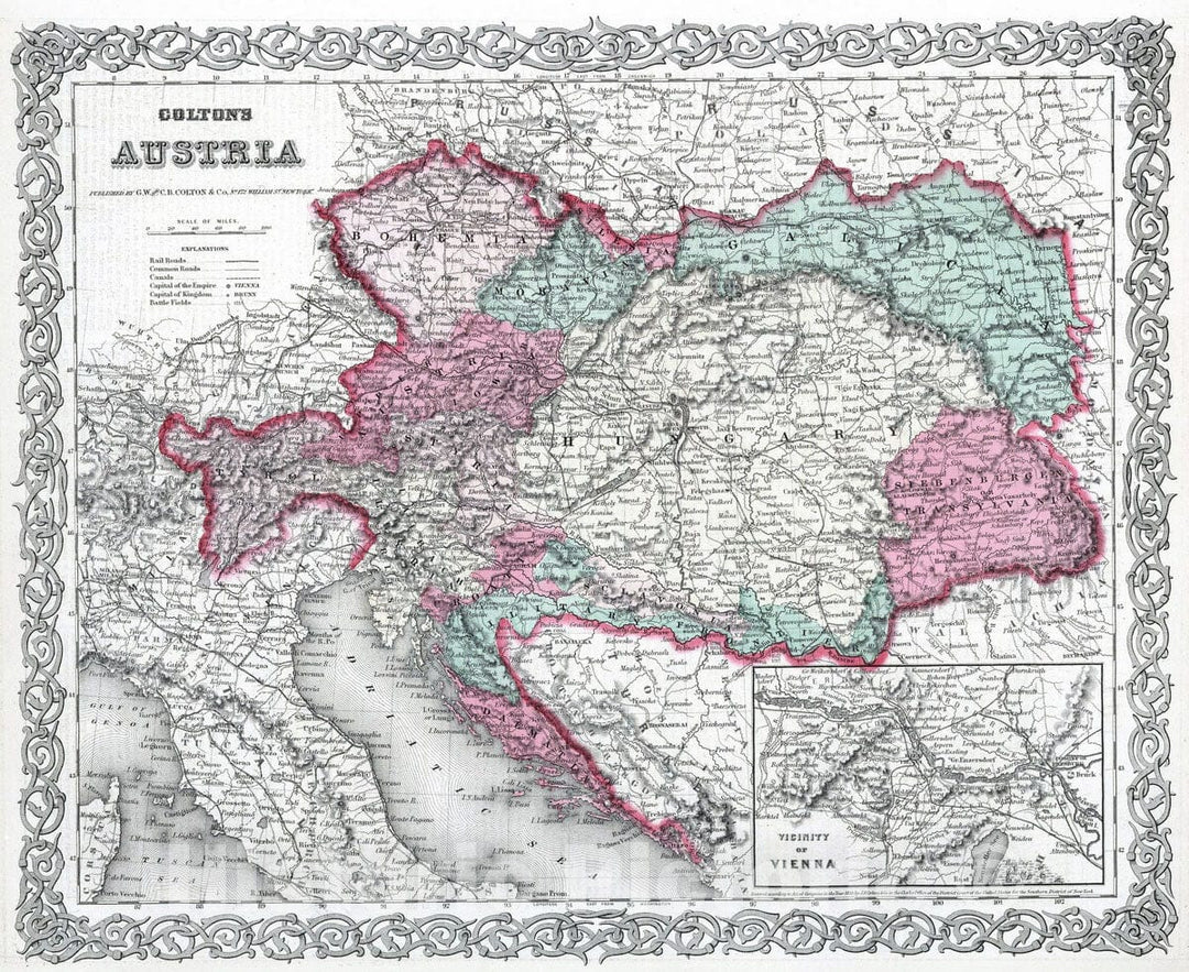 Historic Map : 1869 Austria. - Vintage Wall Art