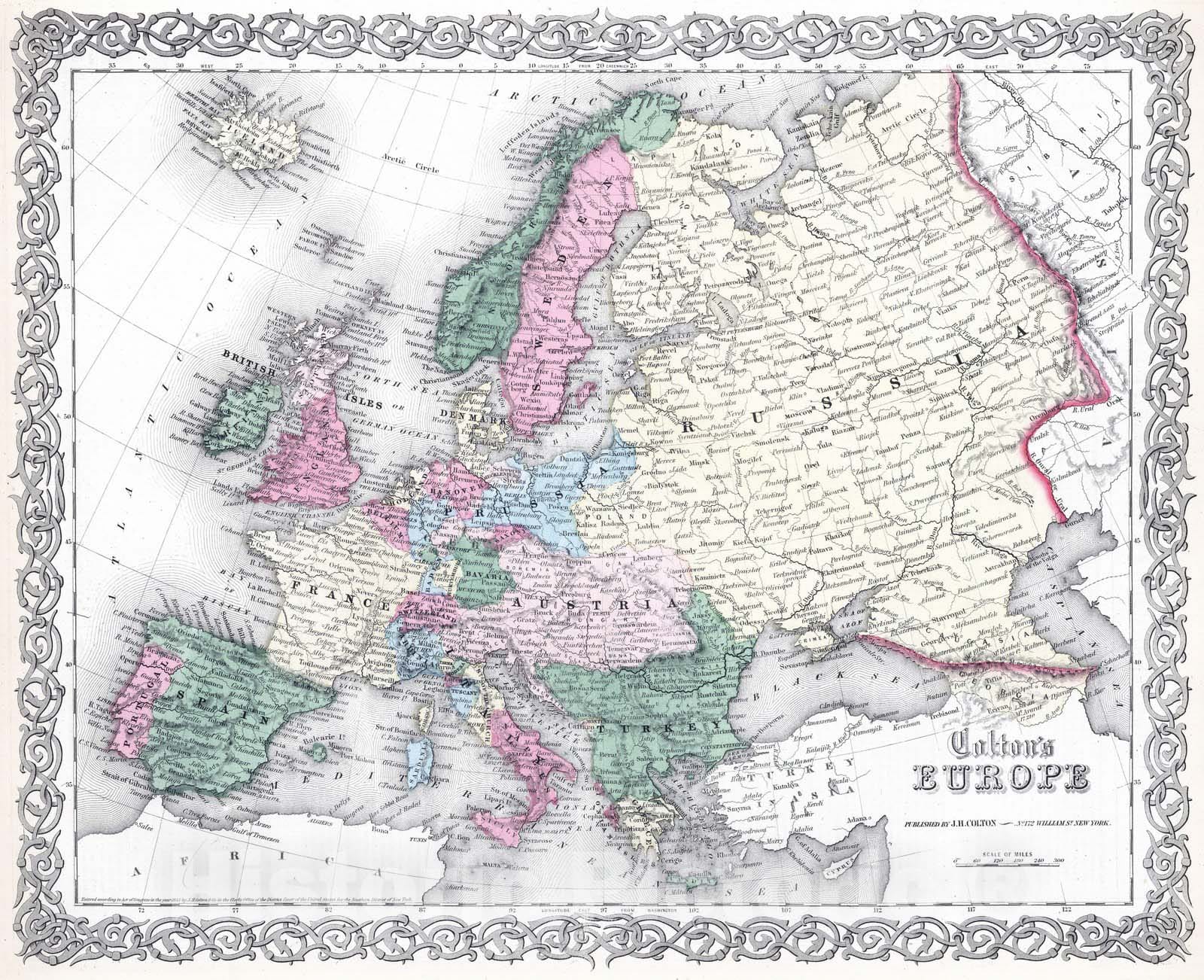Historic Map : 1865 Europe. v2 - Vintage Wall Art