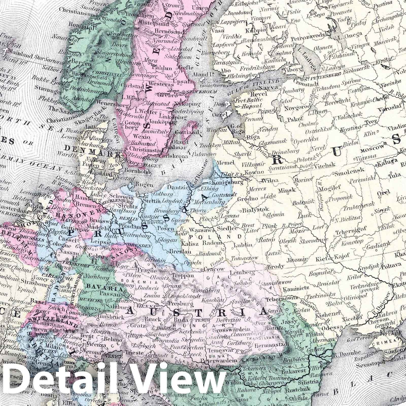 Europe - Boundary Map, 1865 - Colton's General Atlas Historical Map Print