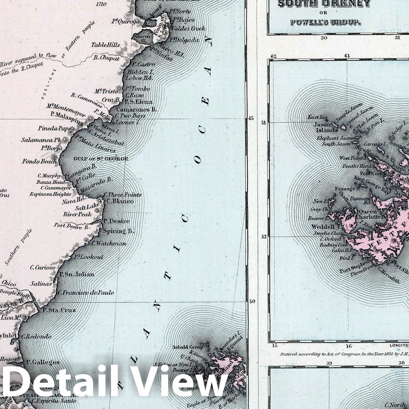Patagonia, Falkland Islands, South Georgia, South Orkney Islands 1869 Historical Map Print