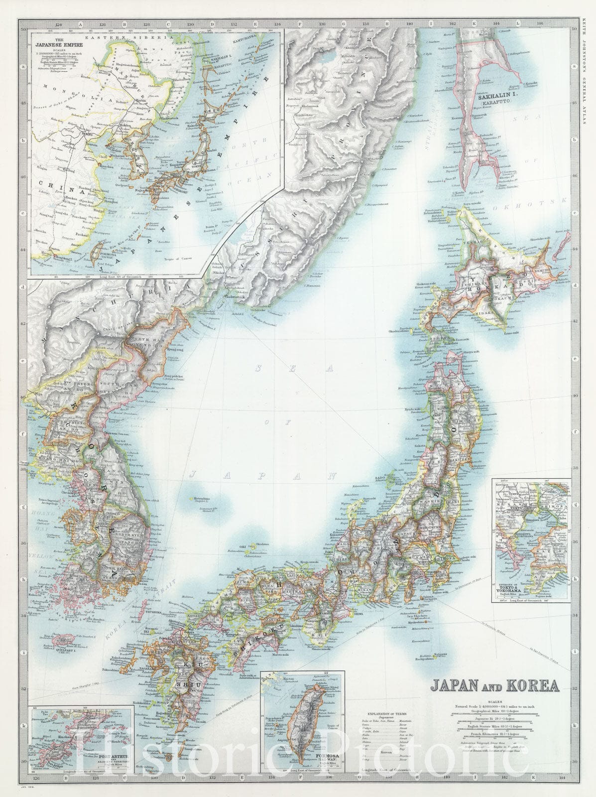 Japan, Korea, Formosa, Port Arthur 1912 - Historical Map Print