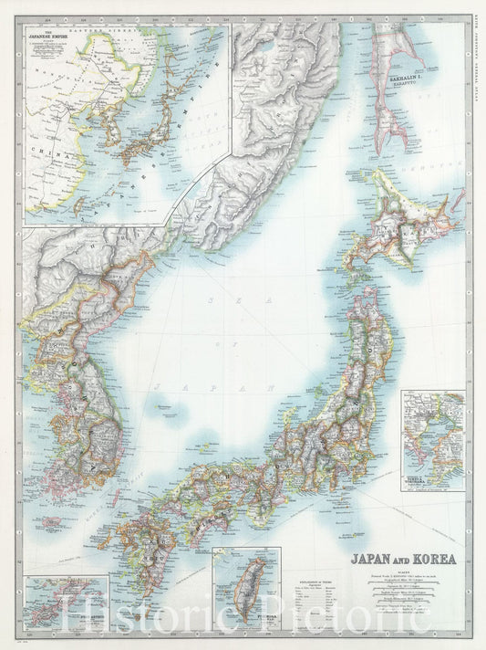 Japan, Korea, Formosa, Port Arthur 1912 - Historical Map Print