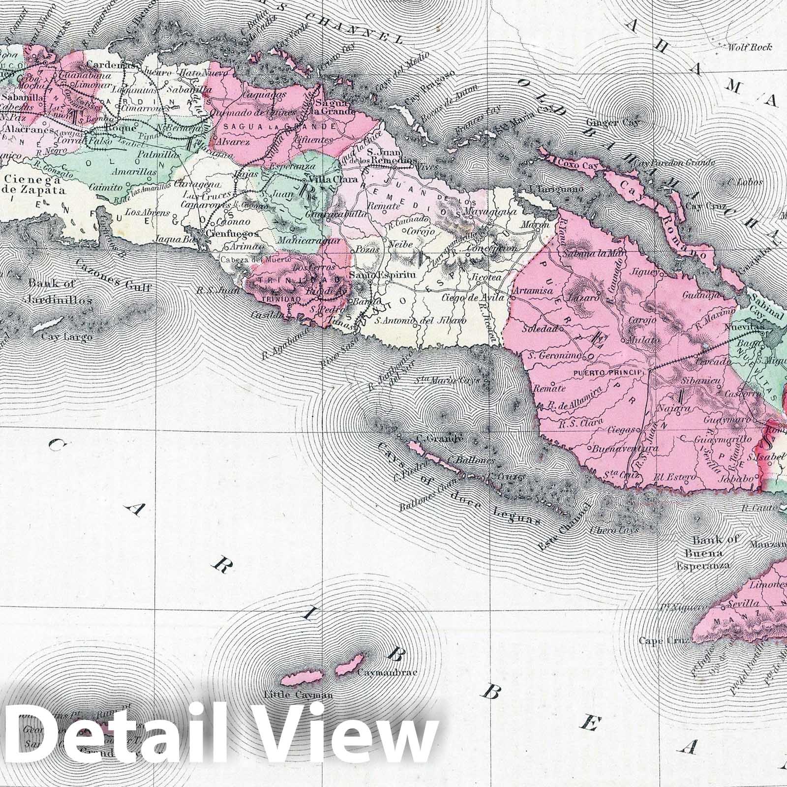 Cuba, Jamaica, and Puerto Rico - Boundary Map, 1865 - Historical Map Print