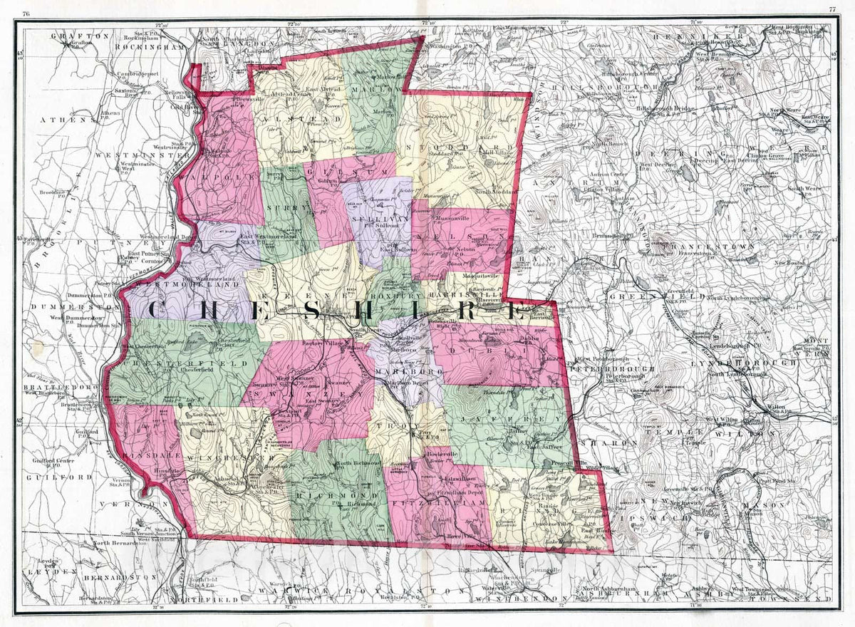 Historic Map : 1877 Cheshire (County), (New Hampshire). - Vintage Wall Art