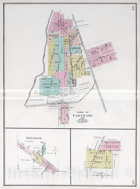 Historic Map : 1908 Carthage, New Salem, and Hamilton Station, Rush County, Indiana. - Vintage Wall Art