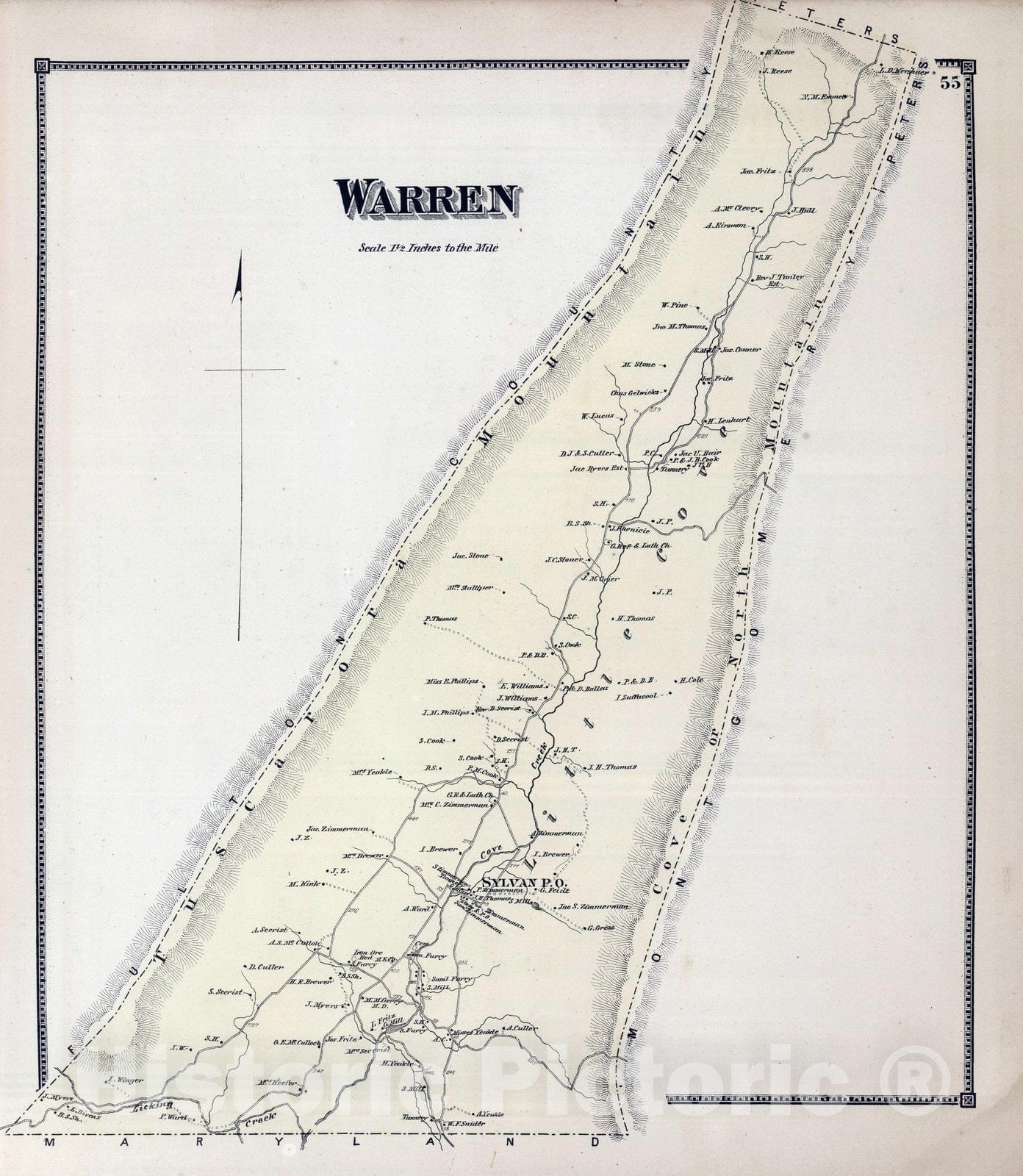 Historic Map : 1868 Warren, Franklin County, Pennsylvania. - Vintage Wall Art