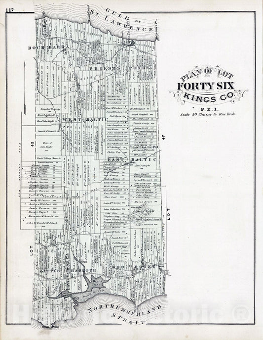 Historic Map : 1880 Plan of Lot Forty Six, Kings Co, P.E.I. - Vintage Wall Art