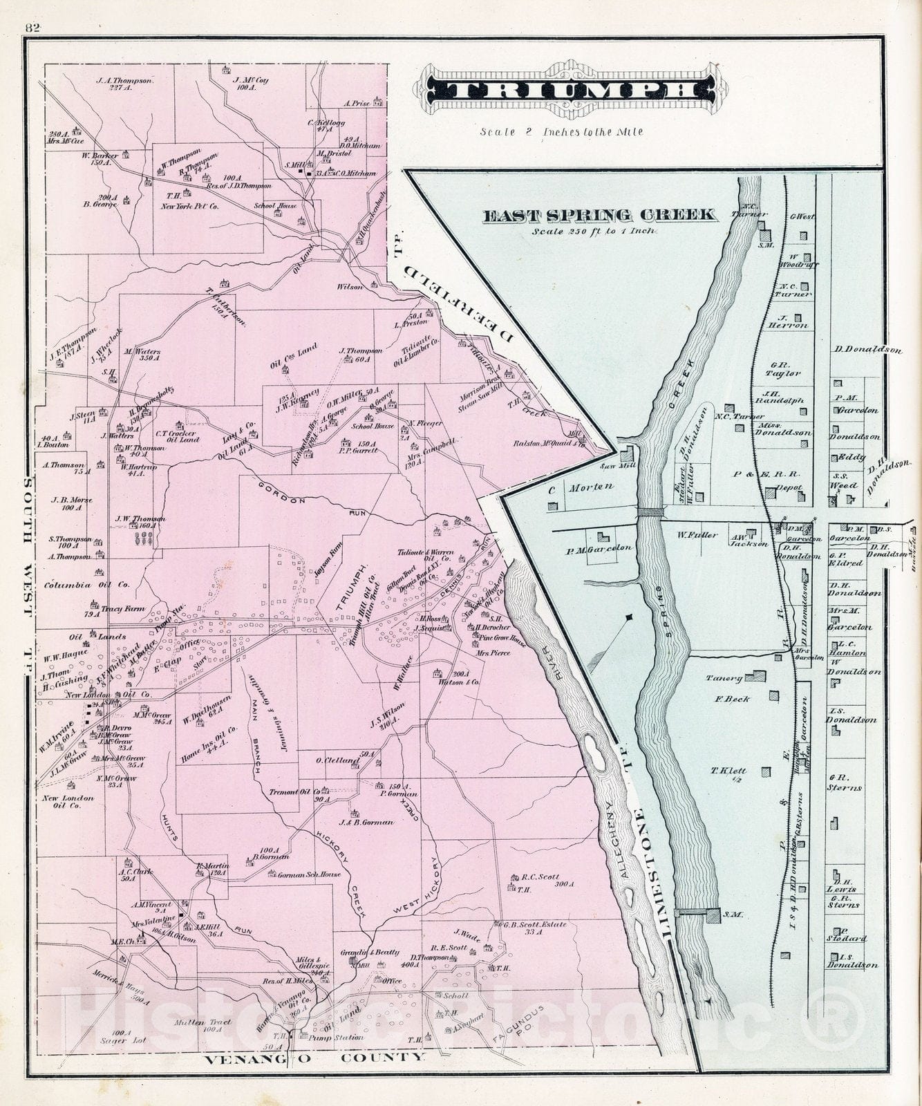 Historic Map : 1878 Trimph, Warren County, Pennsylvania. East Spring Creek. - Vintage Wall Art