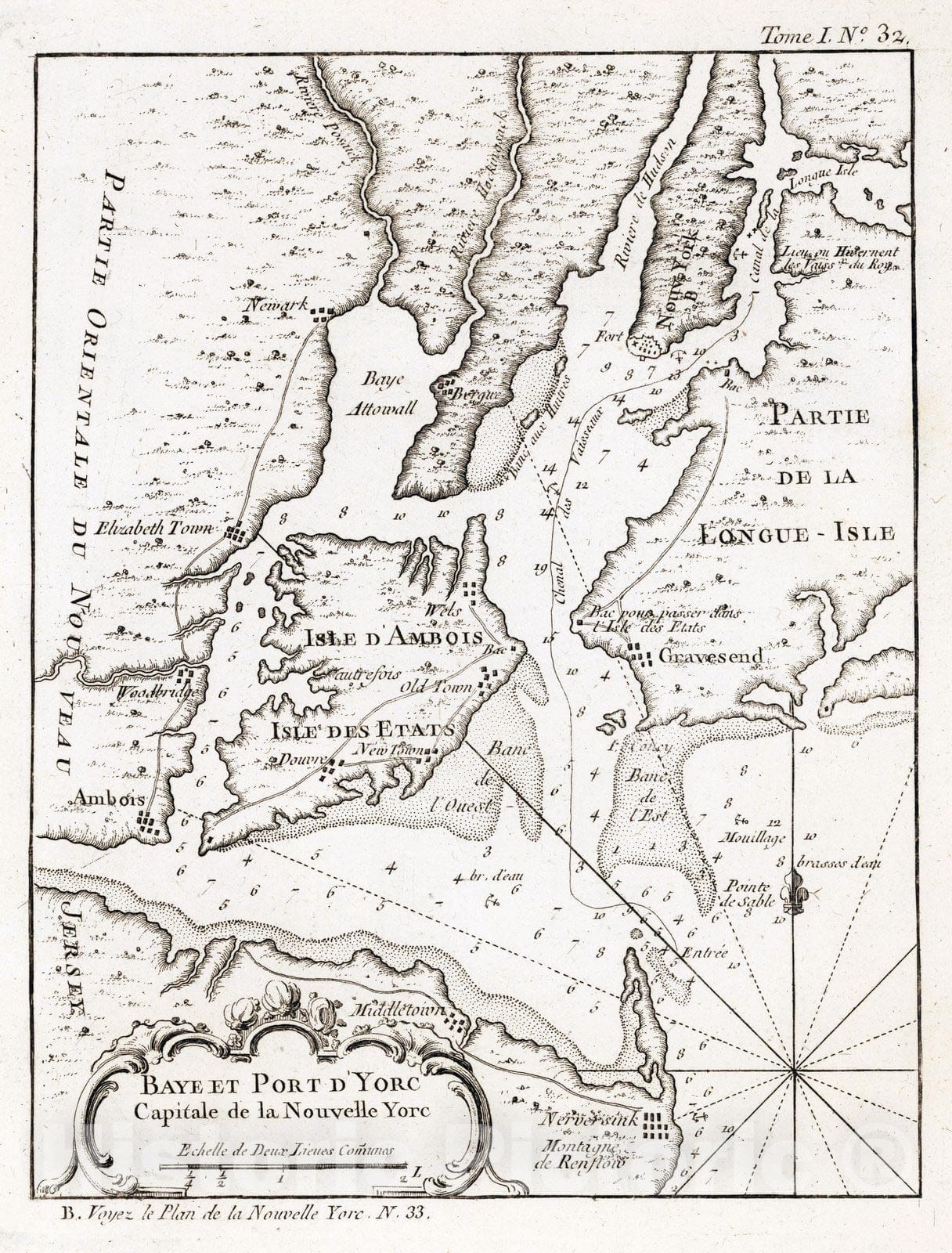 Historic Map : New York Bay 1764 Baye et port d'Yorc, capitale de la Nouvelle Yorc , Vintage Wall Art