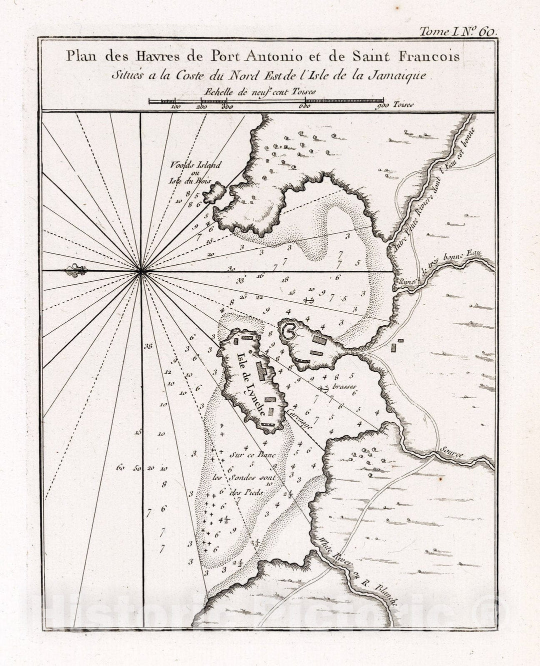 Historic Map : Jamaica , Port Antonio (Jamaica), 1764 Plan des havres de Port Antonio , Vintage Wall Art