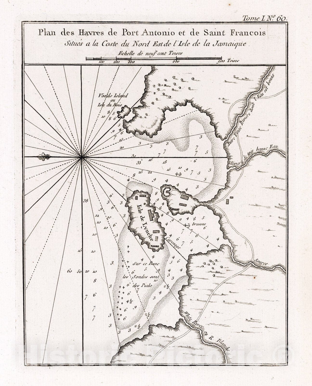 Historic Map : Jamaica , Port Antonio (Jamaica), 1764 Plan des havres de Port Antonio , Vintage Wall Art