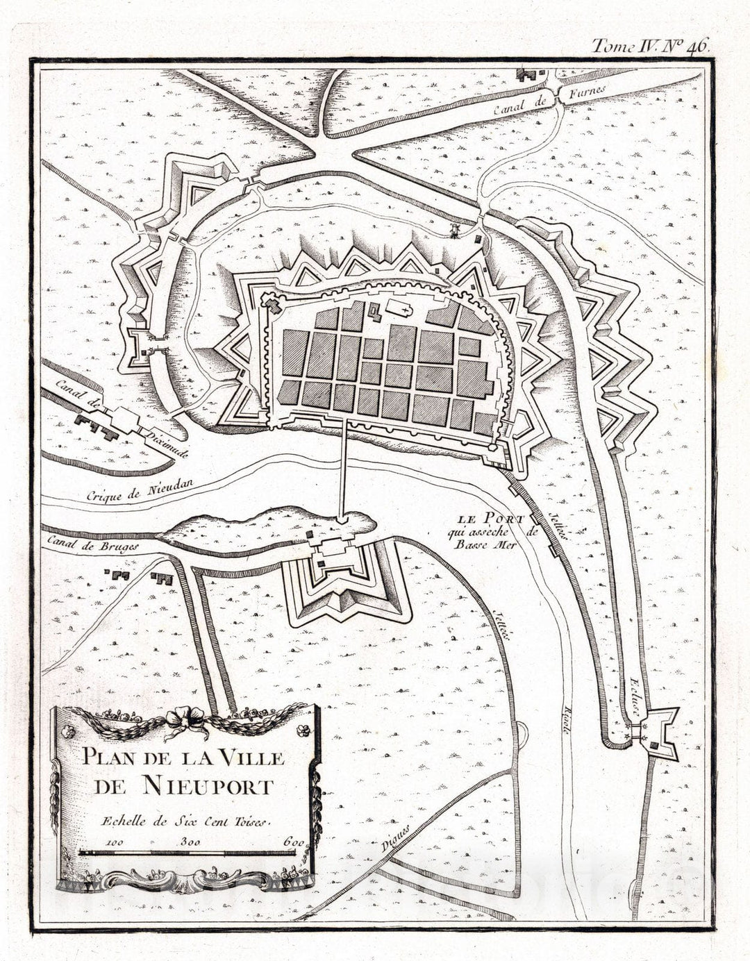 Historic Map : Belgium, , Europe 1764 Plan de la Ville de Nieuport , Vintage Wall Art