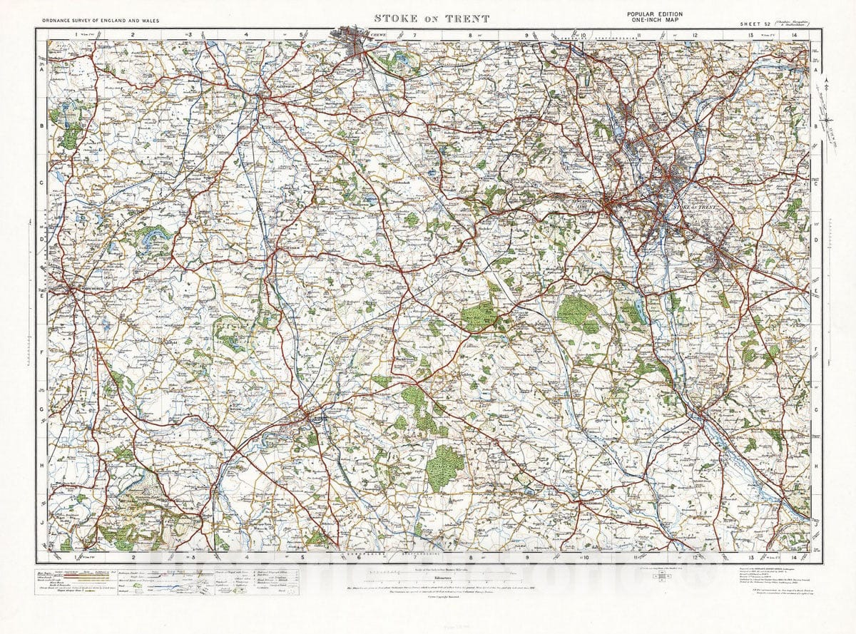 Stoke on Trent, England - Plate No. 52, 1918 Ordnance Survey Map Print