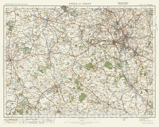 Historic Map : National Atlas - 1918 Sheet 52. Stoke on Trent. - Vintage Wall Art