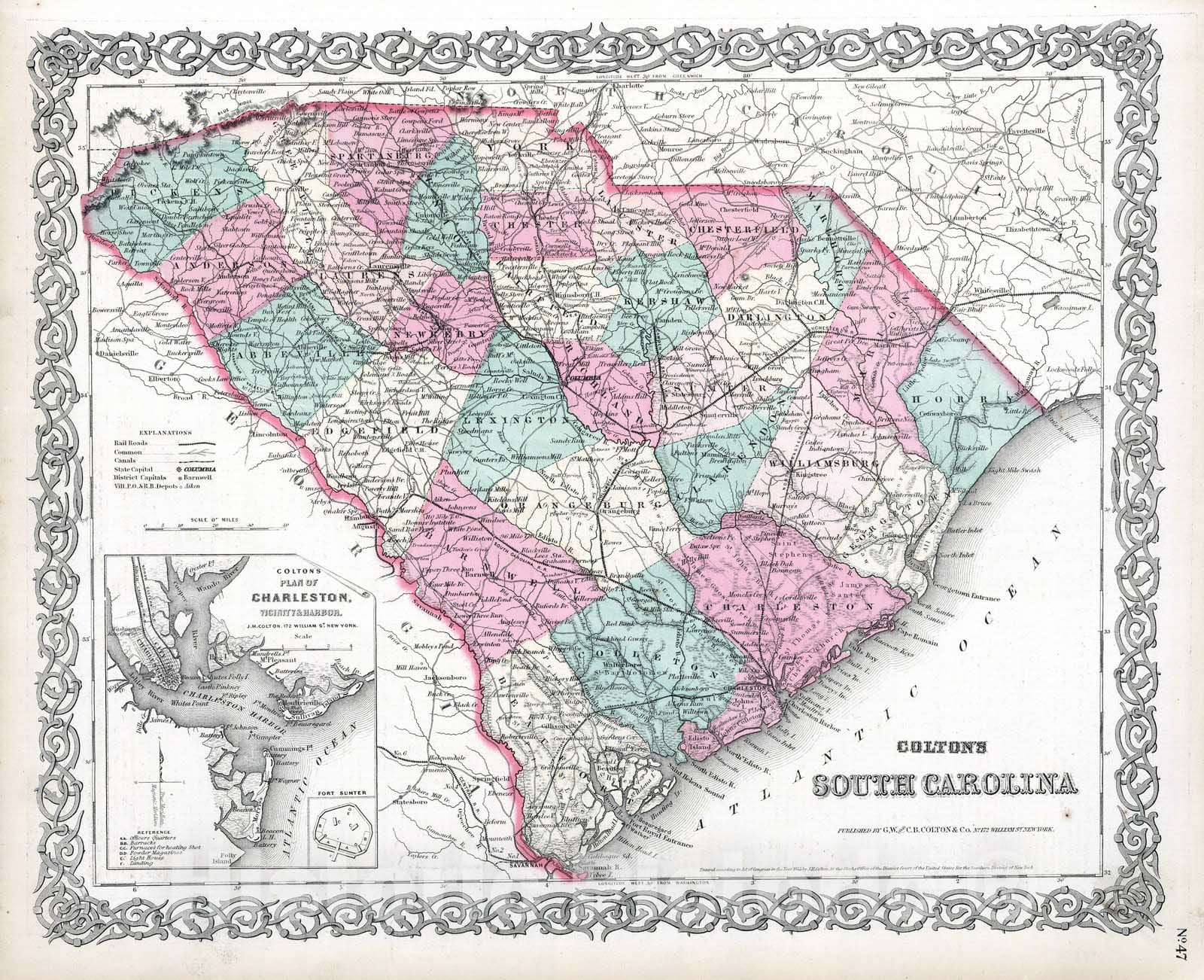 Historic Map : 1869 South Carolina. - Vintage Wall Art
