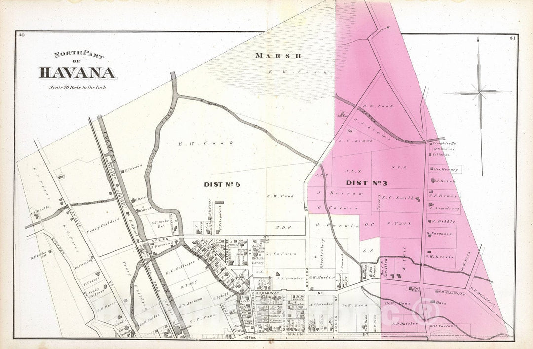 Historic Map : 1874 North Part of Havana, New York. - Vintage Wall Art