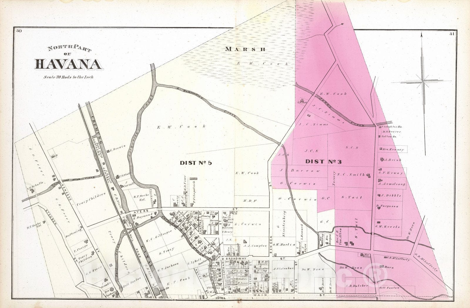 Historic Map : 1874 North Part of Havana, New York. - Vintage Wall Art