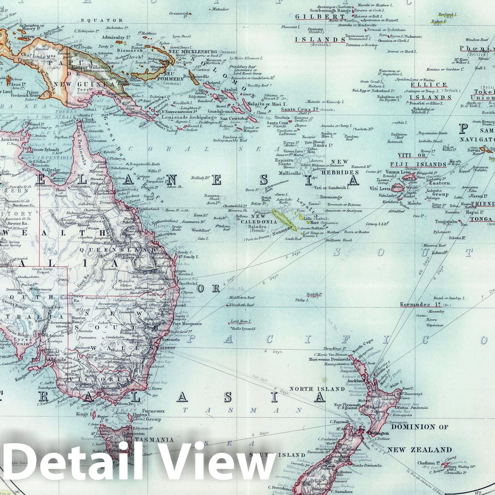 Oceania with Western Australia, Tasmania, Fiji Islands, New Guinea, 1912 - Historical Map Print