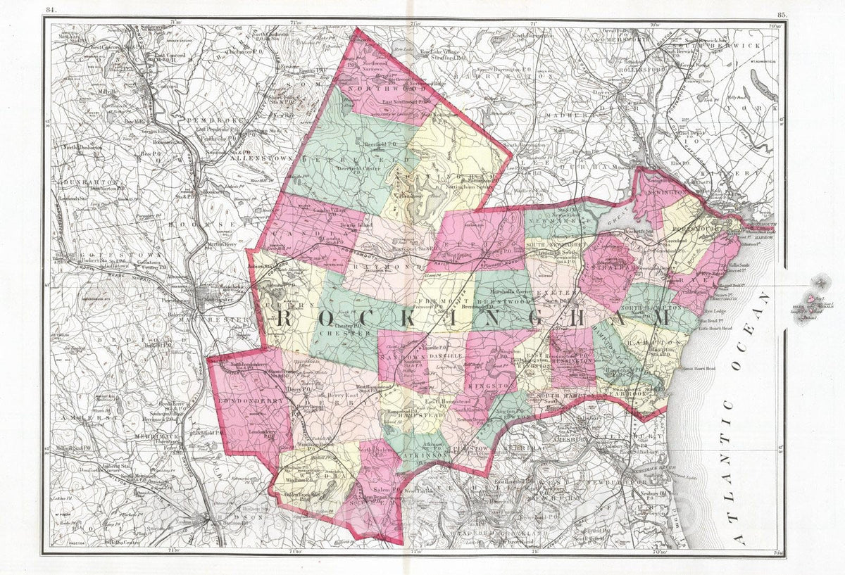 Historic Map : 1877 Rockingham (County), (New Hampshire). - Vintage Wall Art