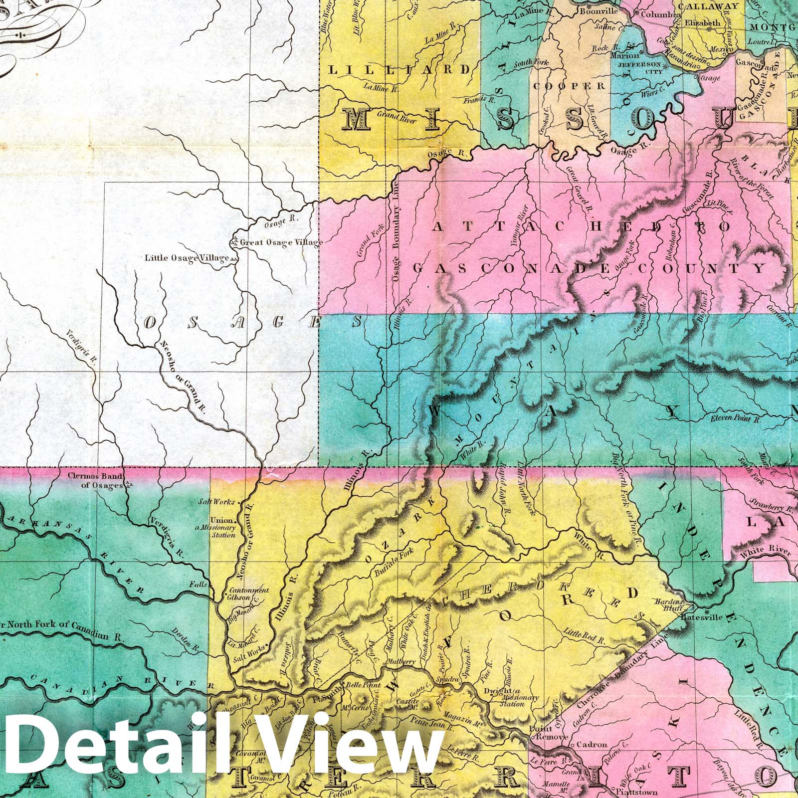 Missouri and Arkansas, 1827 - Historical Map Print