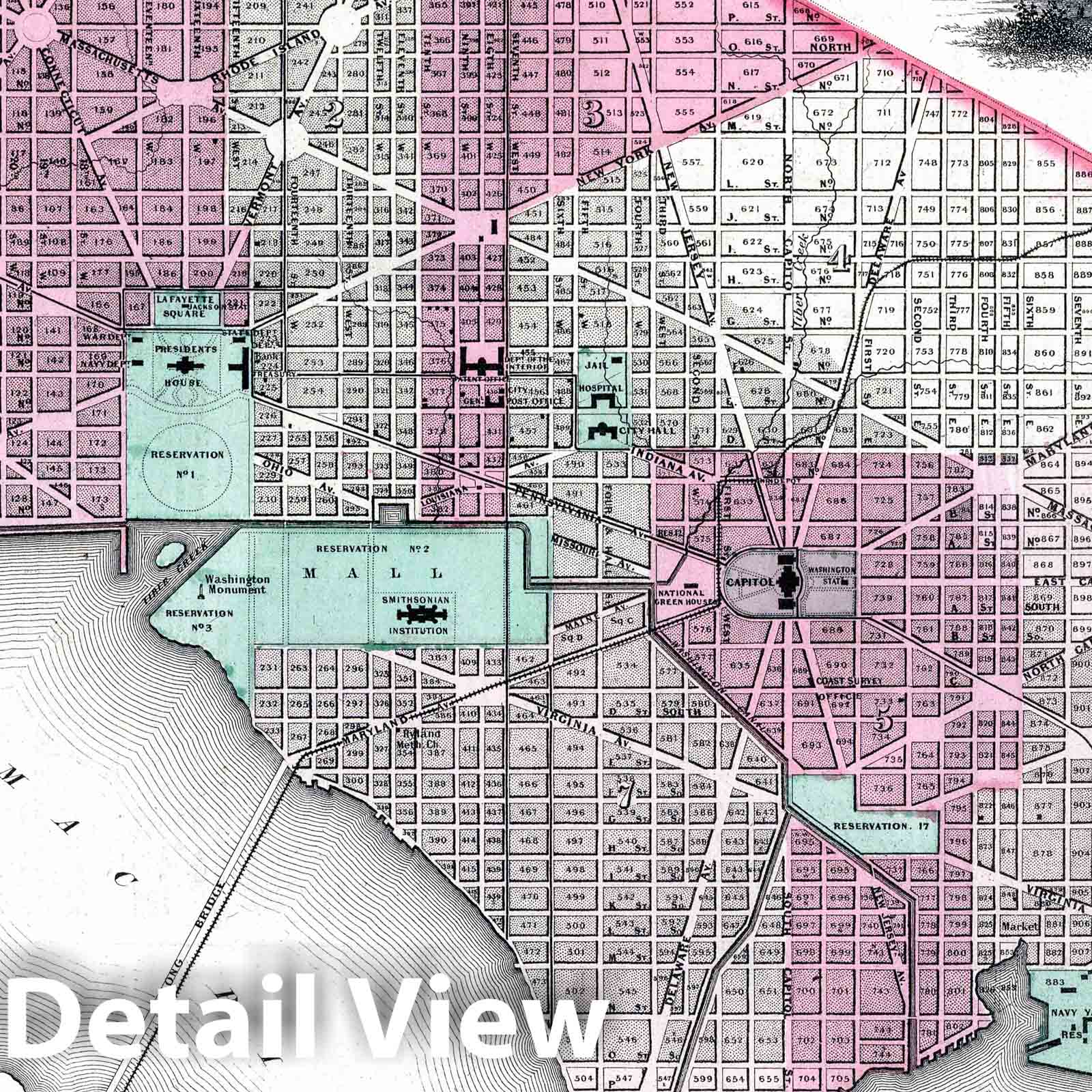 Georgetown and Washington, D.C. - Road Map, 1869 - Historical Map Print