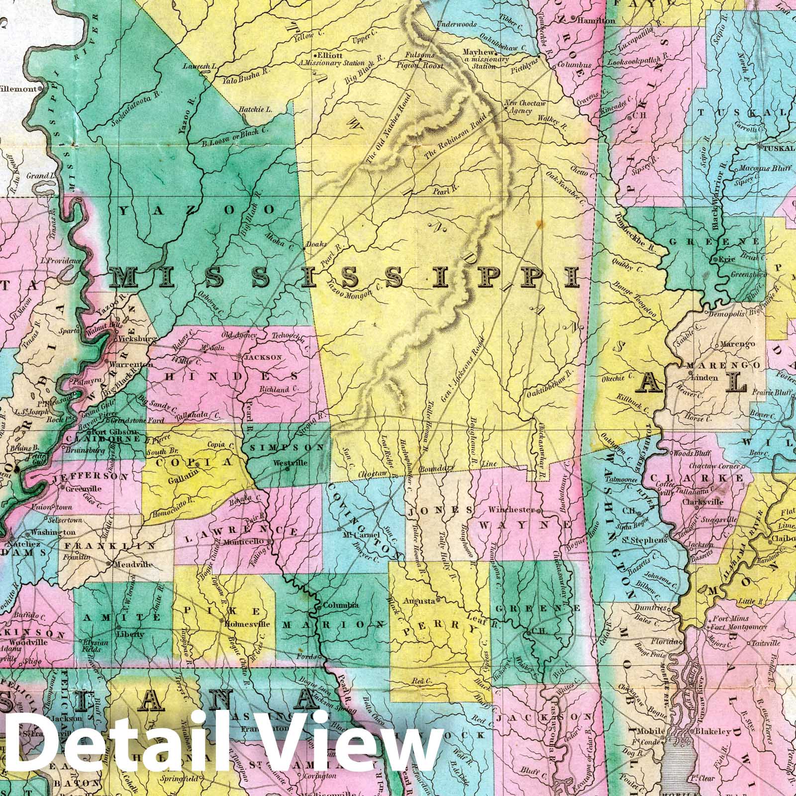 Louisiana, Mississippi, and Alabama, 1827 - Historical Map Print
