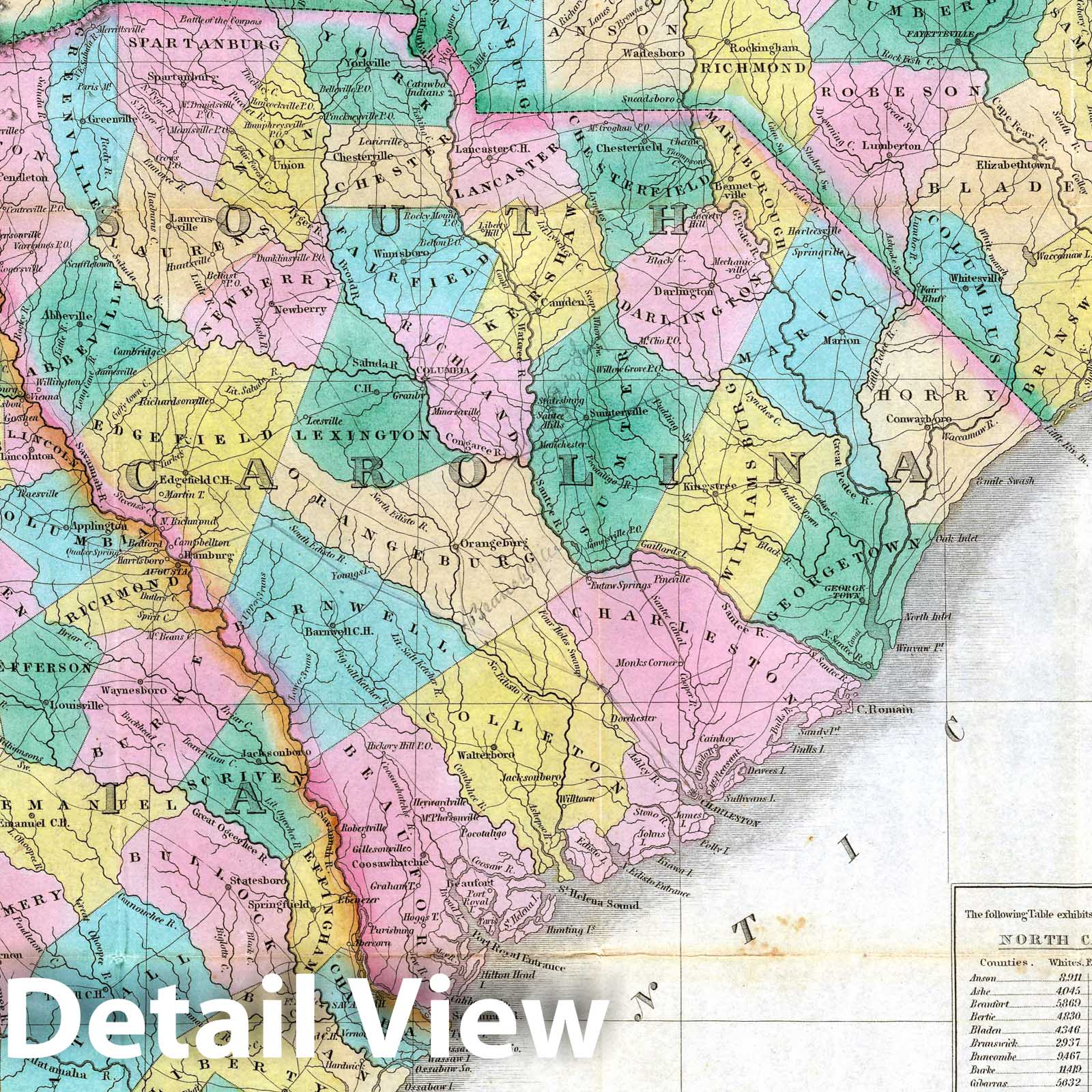 North Carolina, South Carolina, and Georgia, 1827 - Historical Map Print