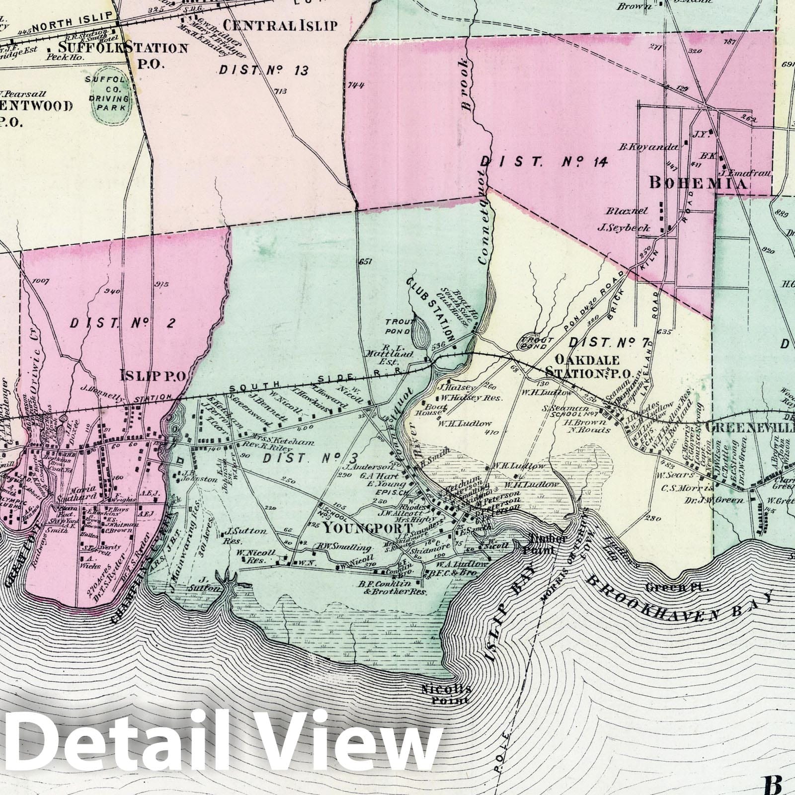 Islip, Suffolk County, New York - Property Map, 1873 - Historical Map Print