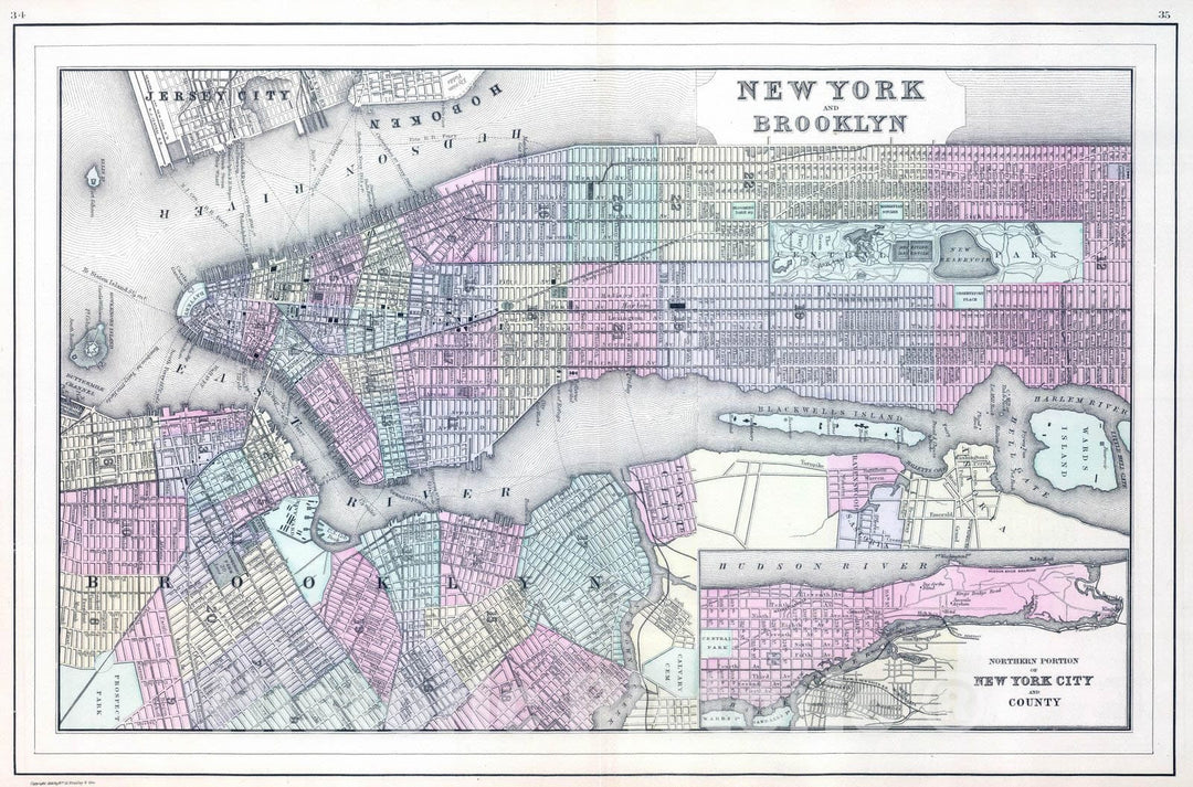 Historic Map : 1886 New York, Brooklyn. - Vintage Wall Art