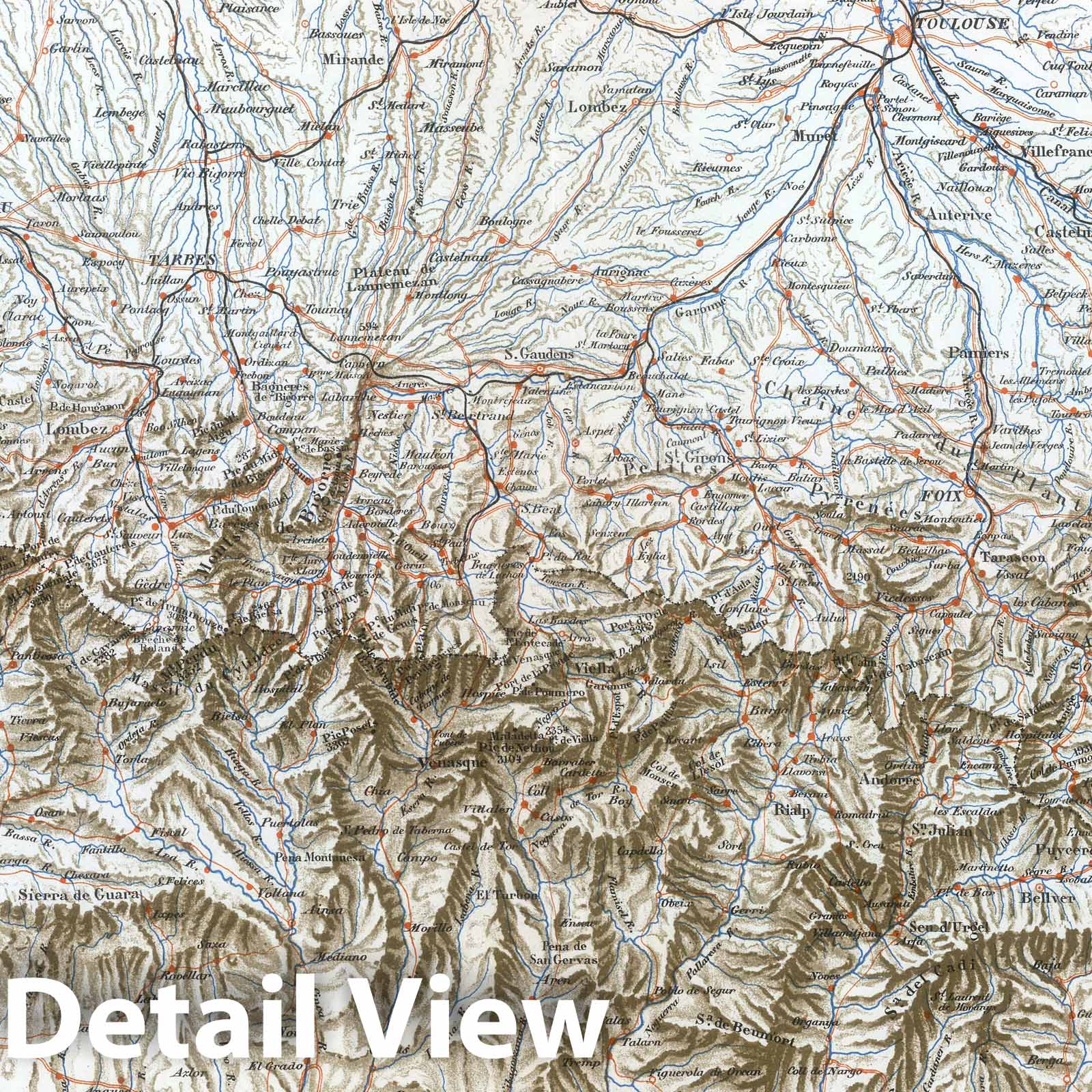 Pyrenees, France and Spain - Railroad Map, 1882