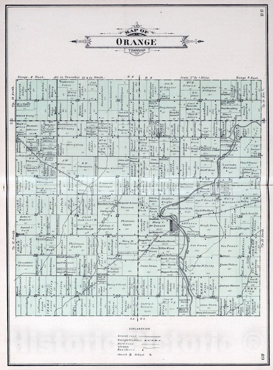 Historic Map : 1908 Orange Township, Rush County, Indiana. - Vintage Wall Art