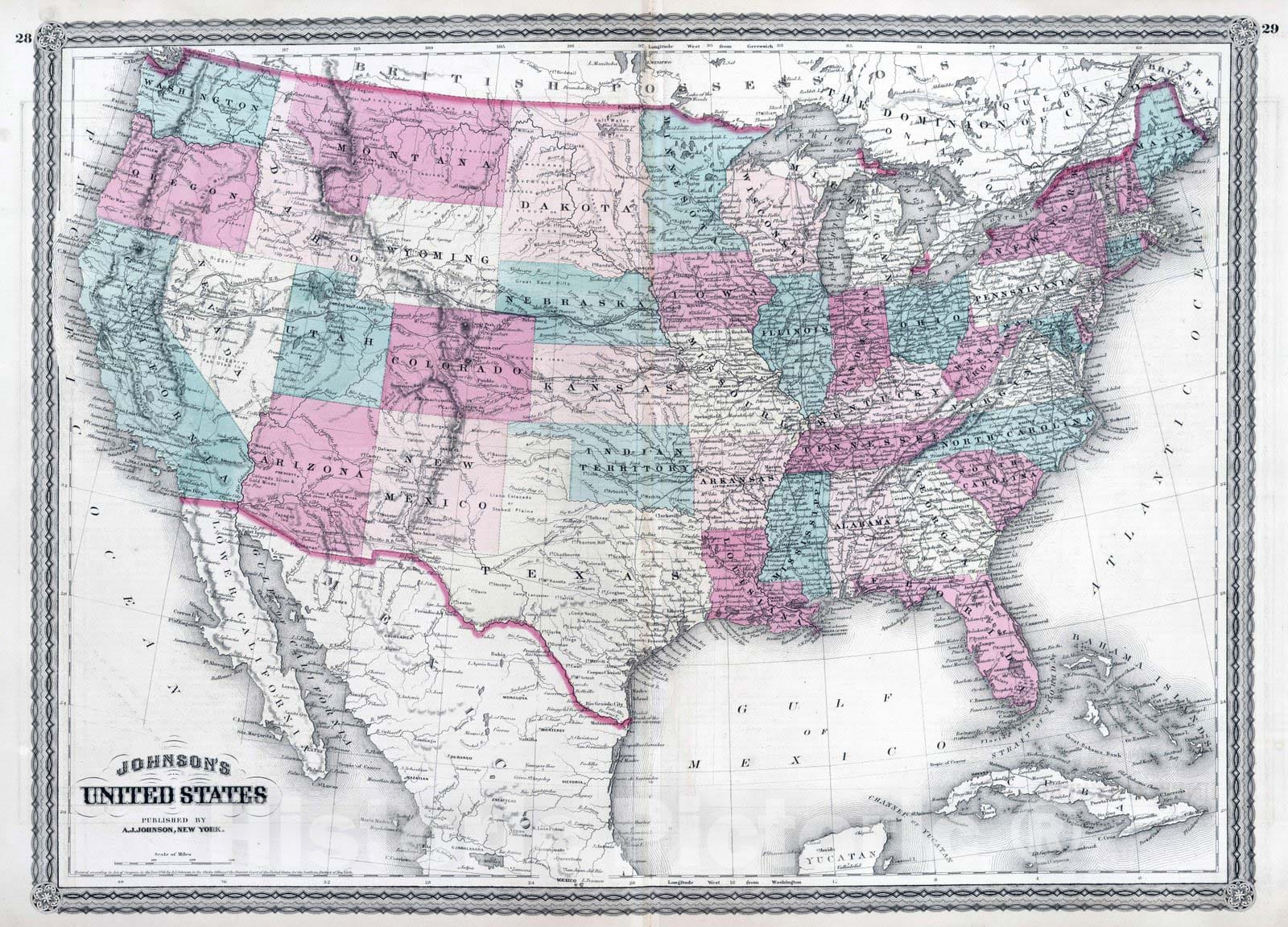 Historic Map : 1870 United States : Vintage Wall Art