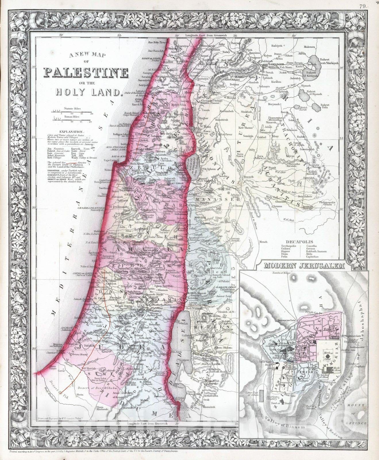 Historic Map : 1865 A New map of Palestine or the Holy Land - Vintage Wall Art