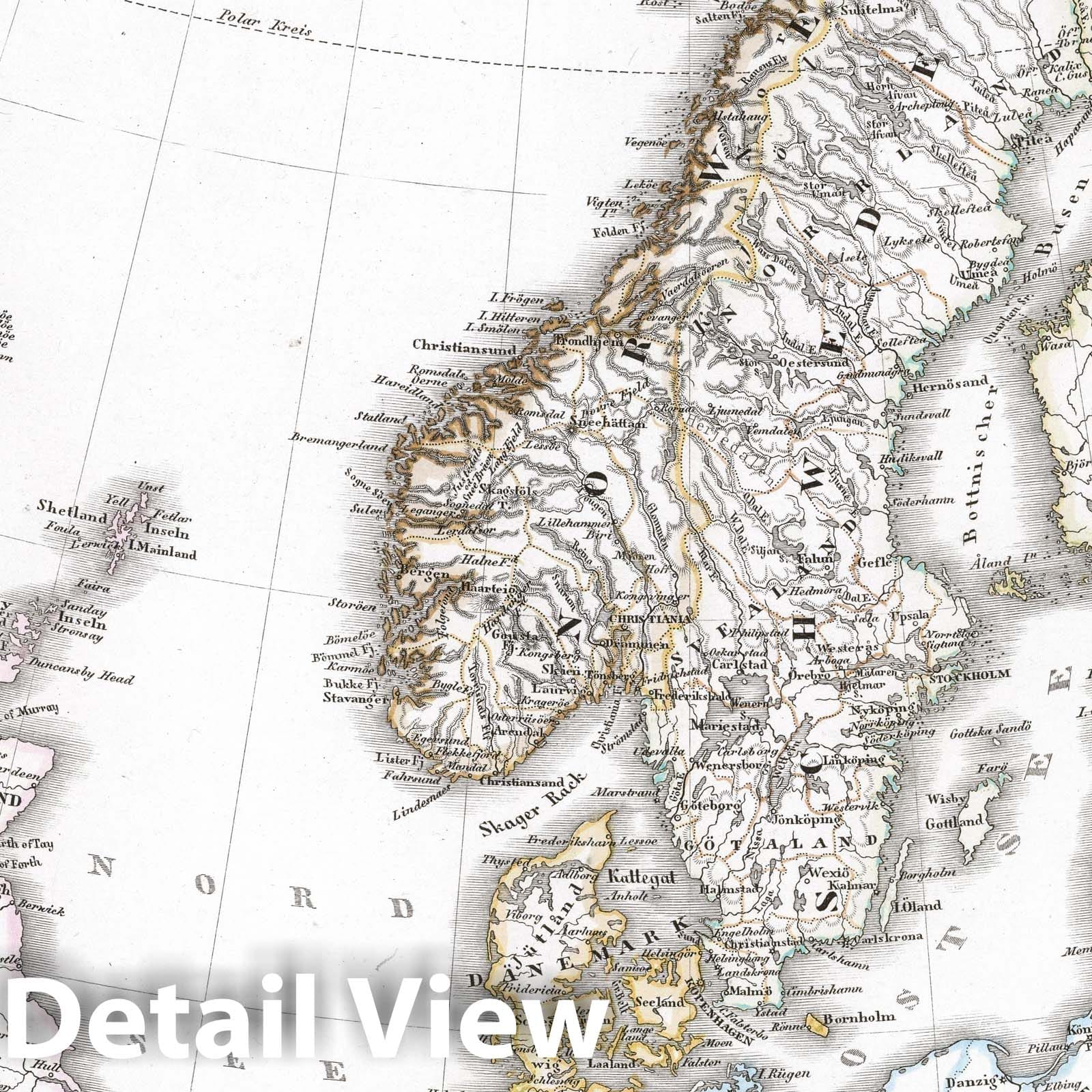 Sweden, Norway, Denmark, and Iceland 1863 Historical Map Print