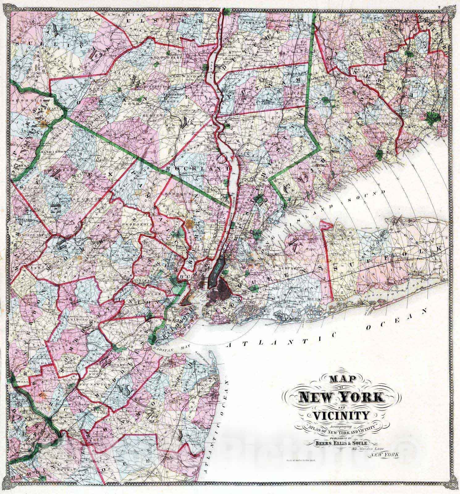 New York and Vicinity - Property Map, 1867 - Historical Map Print