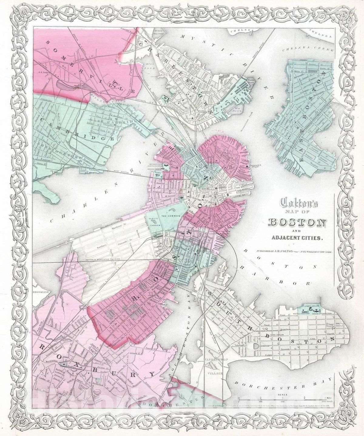 Historic Map : 1865 Boston and Adjacent Cities. - Vintage Wall Art