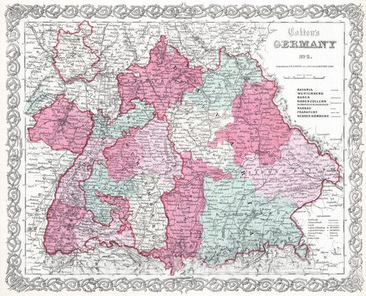 Historic Wall Map : 1865 Germany. v3 - Vintage Wall Art