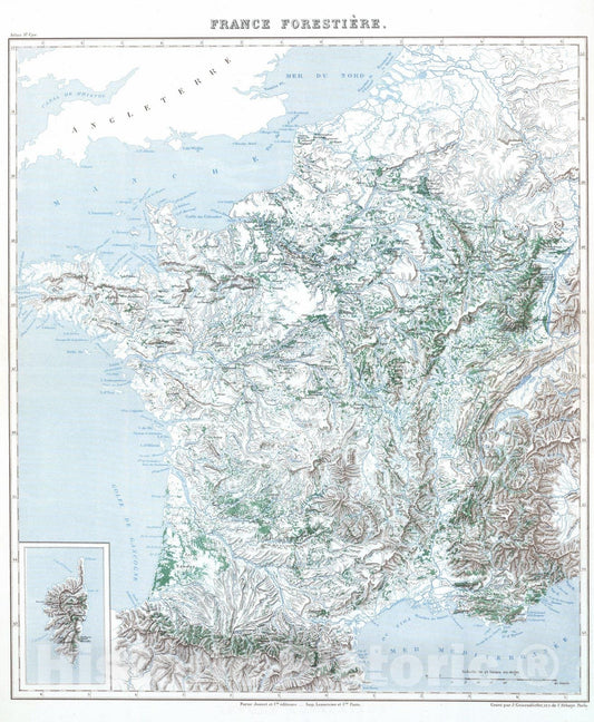 Historic Map : France, 1882 France Forestiere. , Vintage Wall Art