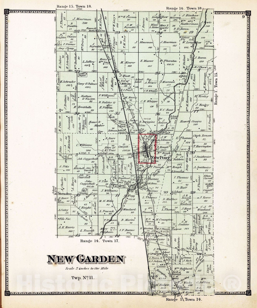 Historic Map : 1874 New Garden Township, Wayne County, Indiana. - Vintage Wall Art