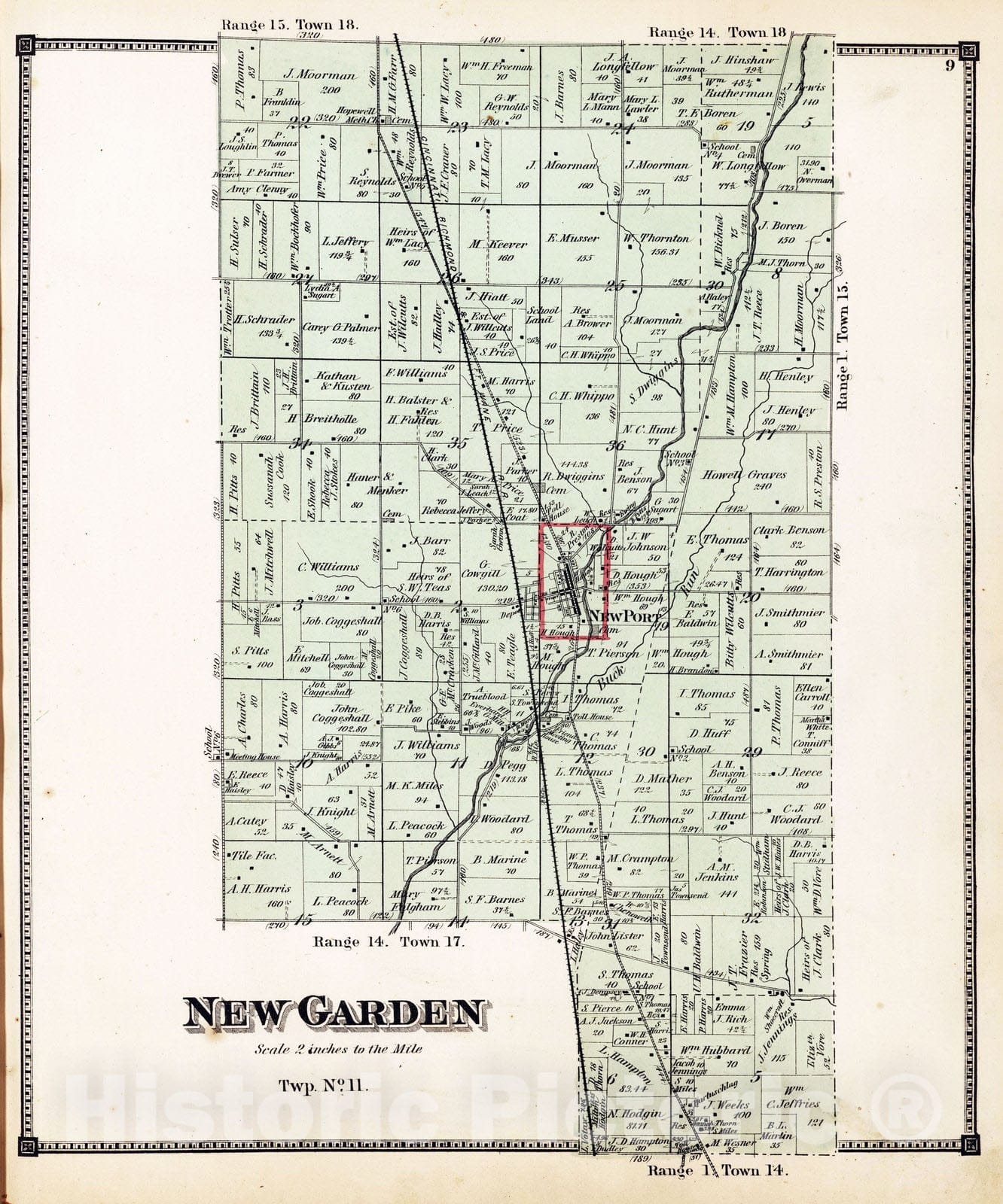 Historic Map : 1874 New Garden Township, Wayne County, Indiana. - Vintage Wall Art