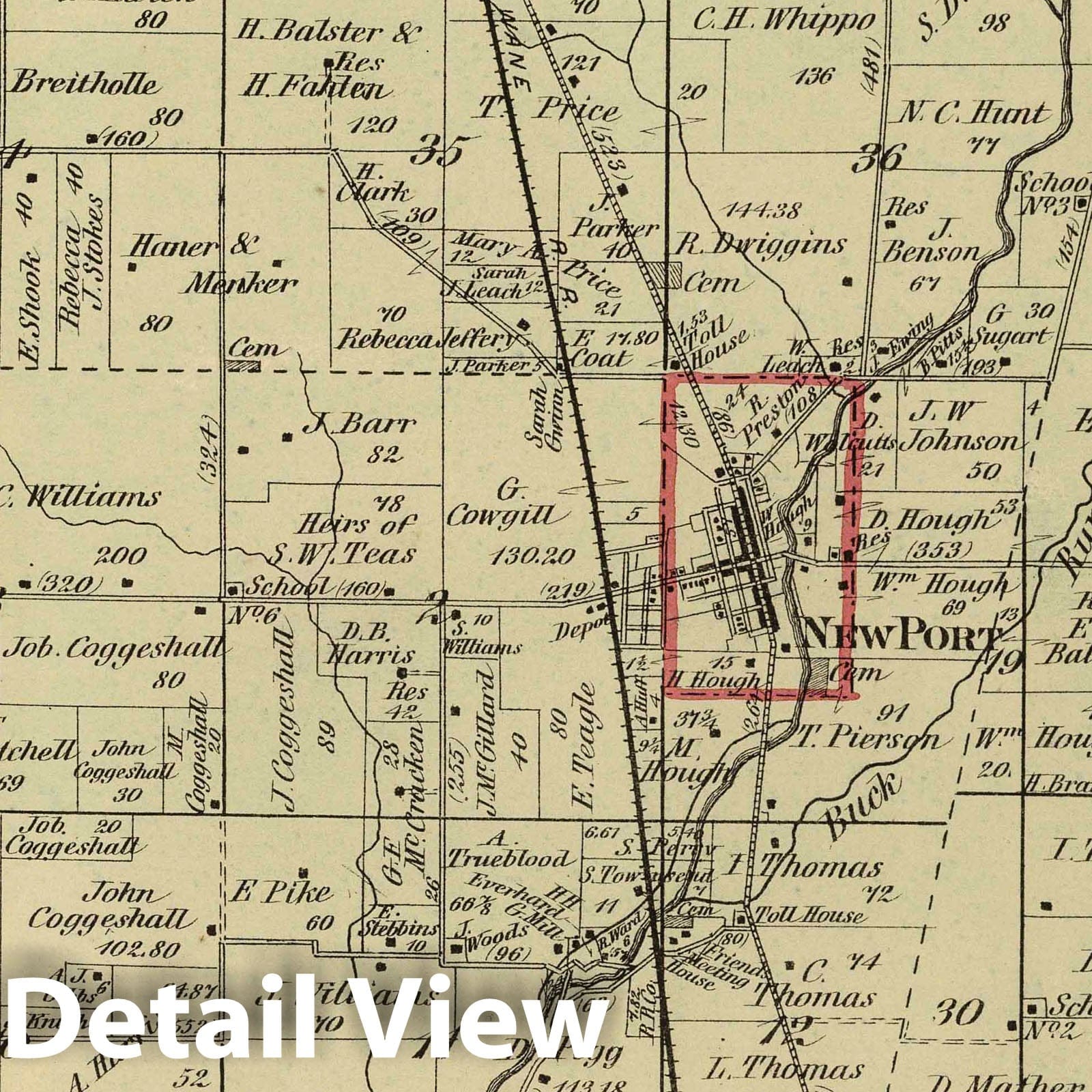 Historic Map : 1874 New Garden Township, Wayne County, Indiana. - Vintage Wall Art