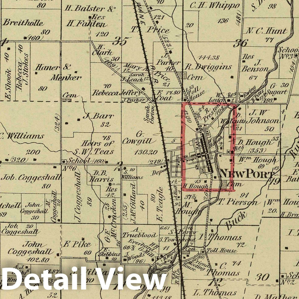 Historic Map : 1874 New Garden Township, Wayne County, Indiana. - Vintage Wall Art