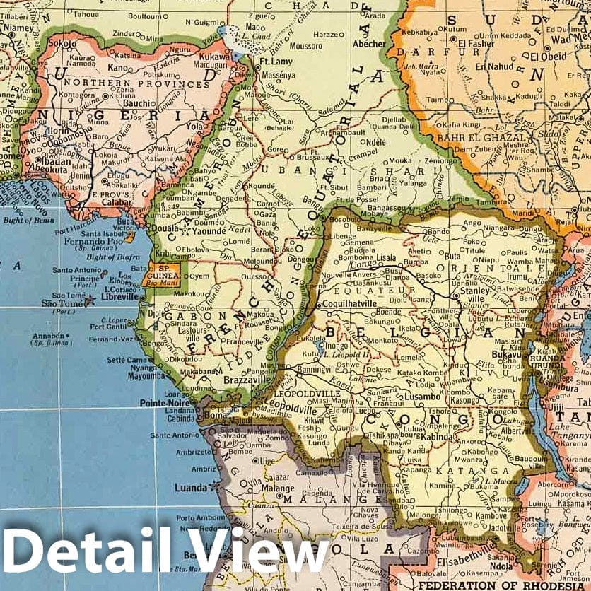 Africa 1957 Historical Map Print - Hammond's De Luxe Map Library