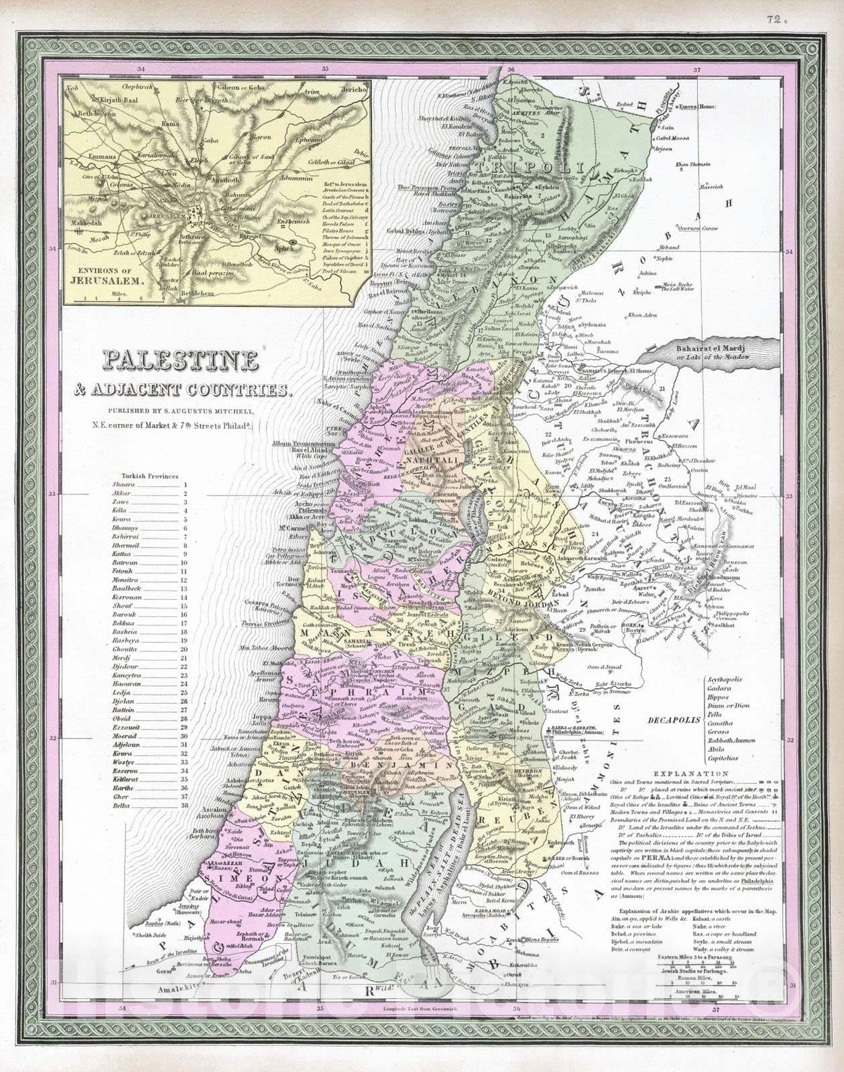 Historic Map : 1849 Palestine and Adjacent Countries - Vintage Wall Art