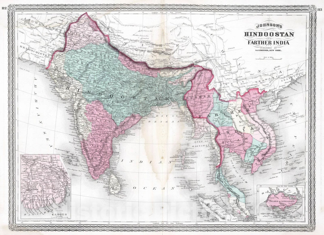 Historic Map : 1870 Hindoostan and Farther India. - Vintage Wall Art